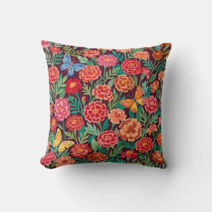 Matisse‑Style Marigold & Butterfly Throw Pillow