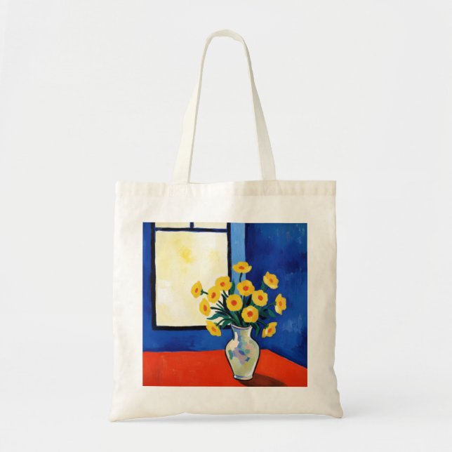 Matisse Style Yellow Flower Blue Orange Window ArT Tote Bag (Front)