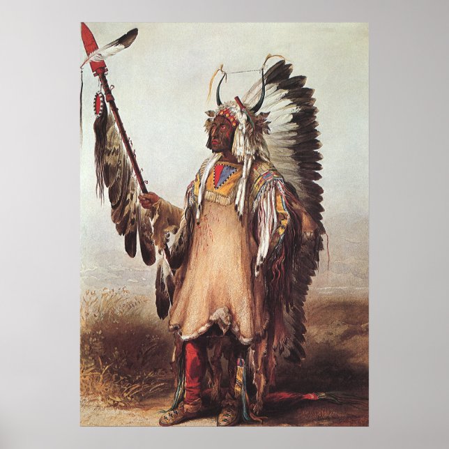Mato-Tope, A Mandan Chief Portrait by Karl Bodmer Poster (Front)