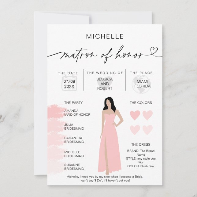 Matr of Honour Info Blush Pink Palette Infographic Invitation (Front)