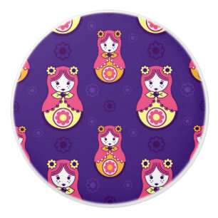Matreshka pattern ceramic knob