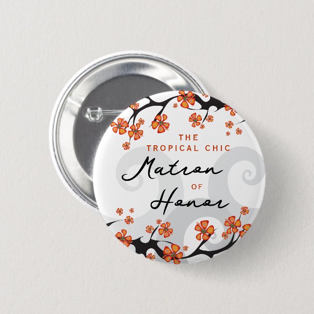 MATRON OF HONOR Tropical Flowers Wedding Name Tag 6 Cm Round Badge (Front & Back)