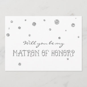 MATRON OF HONOR White & Silver Glitter Dots Card