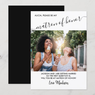 Matron of Honour Black and White Photo Proposal Invitation