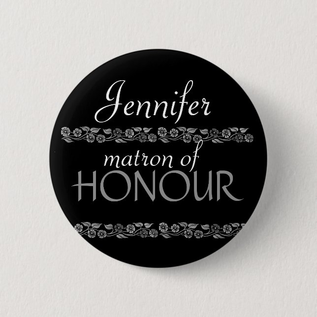 Matron of Honour Black White Silver Wedding Pin (Front)