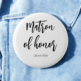 Matron of Honour Black White Wedding Button