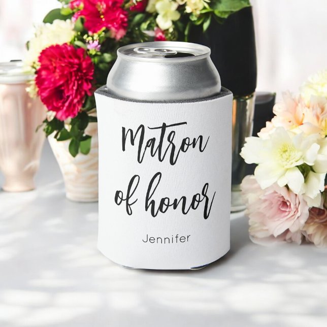 Matron of Honour Black White Wedding Can Cooler (Creator Uploaded)