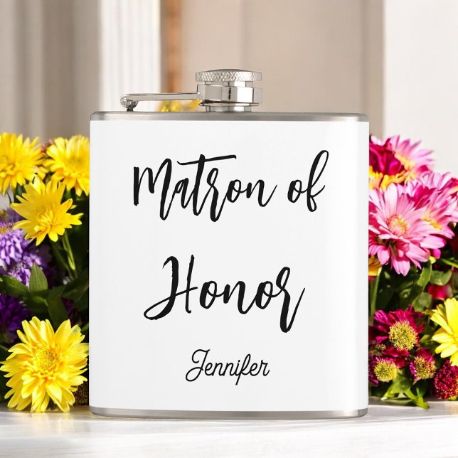 Matron of Honour Black White Wedding  Hip Flask (Creator Uploaded)