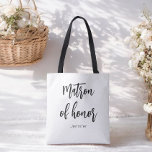 Matron of Honour Black White Wedding Tote Bag<br><div class="desc">Matron of Honour Tote Bag in Black White for Wedding,  Bridal Party,  Bridal Shower,  Bachelorette Party. Check out more products with this design in the collection below.</div>