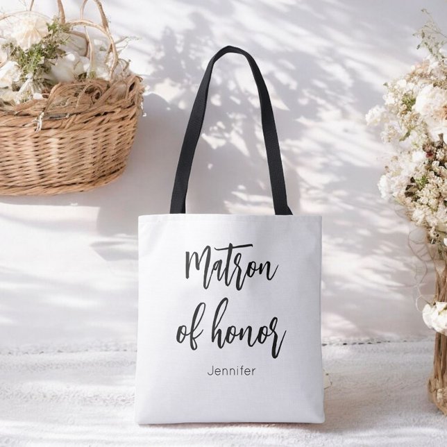 Matron of Honour Black White Wedding Tote Bag (Creator Uploaded)