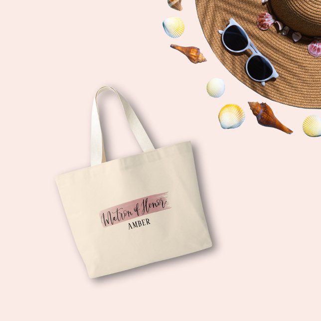 Matron Of Honour Elegant Script Tote Bag (Matron of Honor Tote Bag | Custom Bridal Party Gift with Name | Beach-ready Wedding Weekend Tote)
