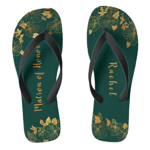 Matron of Honour Emerald Green & Gold Foliage  Thongs
