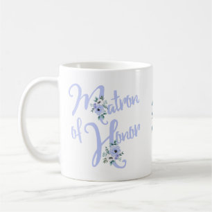 Matron of Honour Floral Letter Dusty Blue Custom Coffee Mug