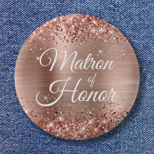 Matron of Honour Glittery Rose Gold Foil 6 Cm Round Badge