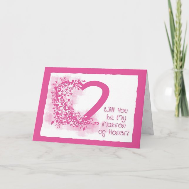 Matron of Honour Invitation Pink Heart (Front)