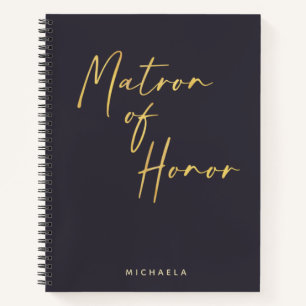 Matron of Honour Minimalist Gold Navy Personalised Notebook