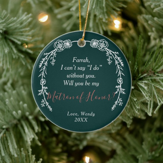 Matron of Honour Personalised Proposal Boho Laurel Ceramic Ornament (Tree)