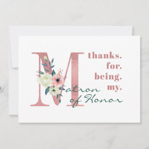 Matron of Honour Pink Floral Letter Wedding Thank You Card