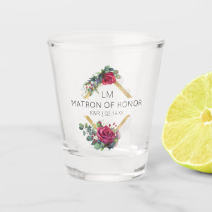Matron of Honour Red Rose Wedding Date Monogrammed Shot Glass