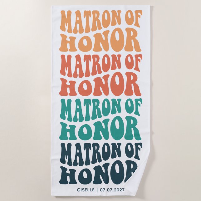 Matron of Honour Retro Pastel Gradient Beach Towel (Front)