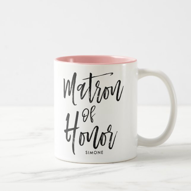 Matron of Honour | Script Style Custom Wedding Two-Tone Coffee Mug (Right)