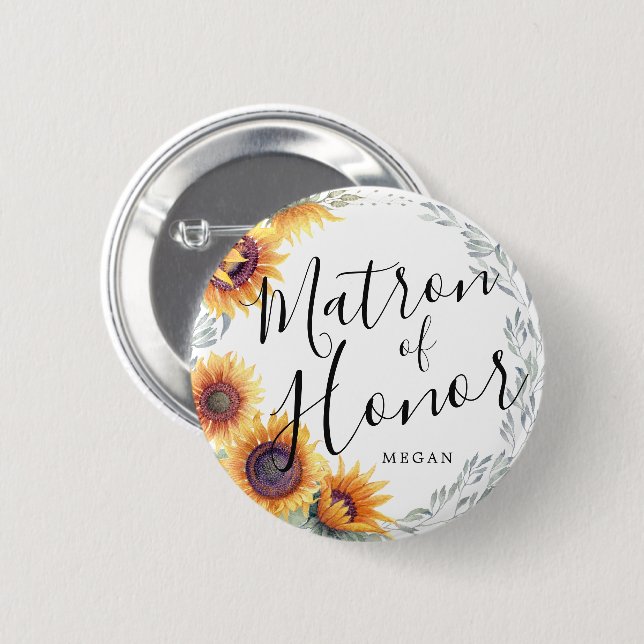 Matron of Honour Sunflower Florals Custom Wedding 6 Cm Round Badge (Front & Back)