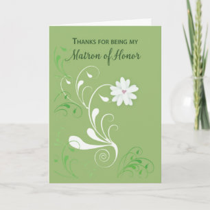 Matron of Honour Thank You on Green White Flower Card