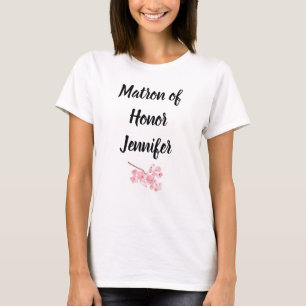 Matron of Honour Watercolor Pink Floral Wedding T-Shirt