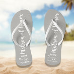 Matron of Honour Wedding Favour Name Monogram Grey Thongs<br><div class="desc">Surprise your Matron of Honour with these fun flip flops - personalise with her name or monogram and wedding date. The background colour can be changed to match the wedding colours. Makes a perfect bridal party favour and something she can wear during the wedding or on the dance floor. Modern...</div>