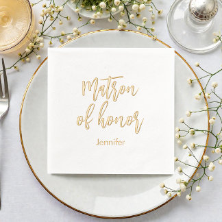 Matron of Honour Yellow White Gold Wedding  Foil Napkins