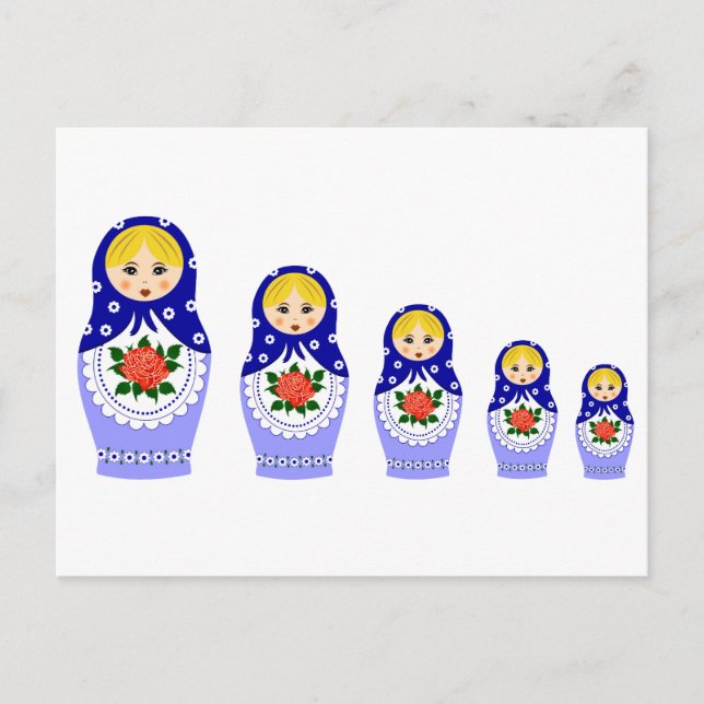 Matryoschka dolls blue postcard (Front)