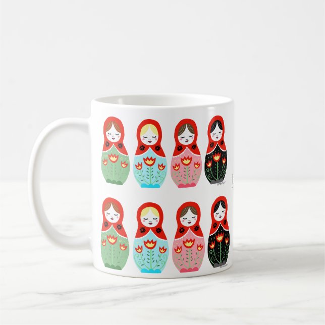 Matryoshka cute Russian Nesting Dolls Custom Name Coffee Mug (Left)