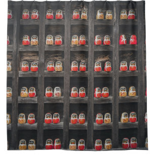 Matryoshka doll lot on shelf shower curtain