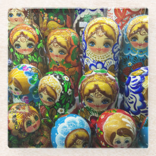Matryoshka Dolls Souvenir Kiosk Travel Photo Glass Coaster