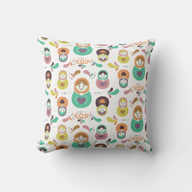  Matryoshka Harmony – Russian Nesting Doll Pattern Cushion (Front)
