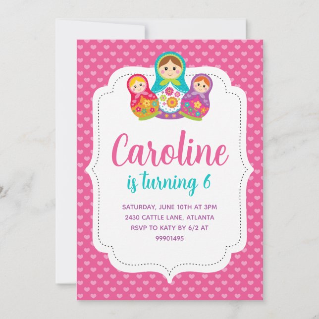 Matryoshka Invitation, Birthday Party Invitation (Front)