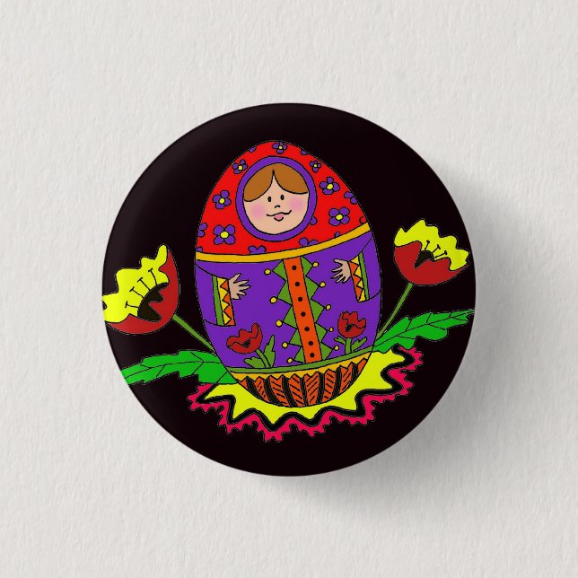 Matryoshka Pysanka Ukrainian Folk Art 3 Cm Round Badge (Front)