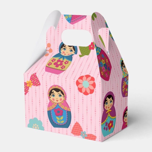 Matryoshka Russian Dolls Pink Background Favour Box (Front Side)