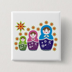 Matryoshka Russian dolls & sunflowers custom 15 Cm Square Badge