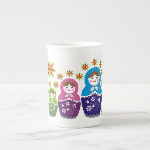 Matryoshka Russian dolls & sunflowers custom Bone China Mug