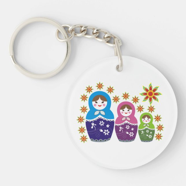 Matryoshka Russian dolls & sunflowers custom Key Ring (Front)