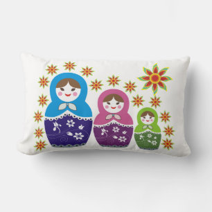 Matryoshka Russian dolls & sunflowers custom Lumbar Cushion