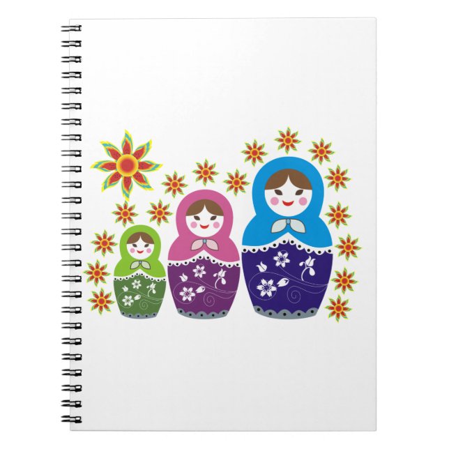 Matryoshka Russian dolls & sunflowers custom Notebook (Front)