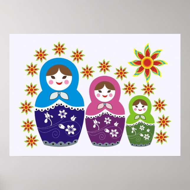 Matryoshka Russian dolls & sunflowers custom Poster (Front)