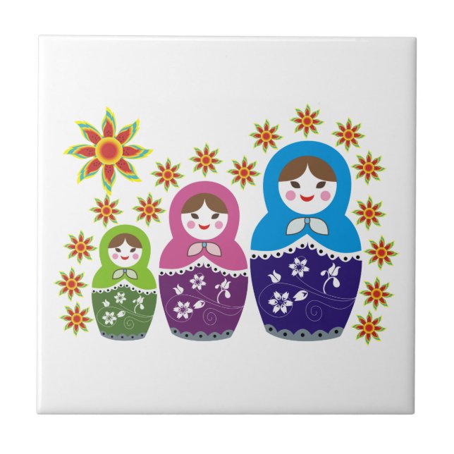 Matryoshka Russian dolls & sunflowers custom Tile (Front)