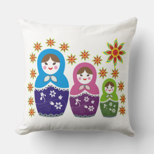 Matryoshka Russian nesting dolls & sunflowers Cushion