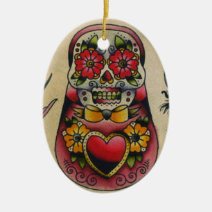 matryoshka sugar skull ceramic tree decoration