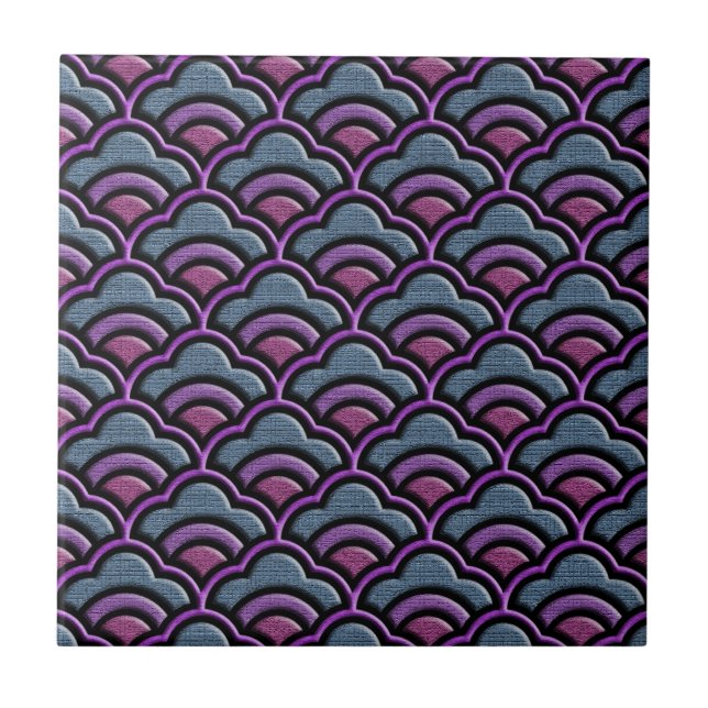 Matsukata waves japanese textile pattern ceramic tile (Front)