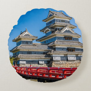 Matsumoto castle and bridge round cushion