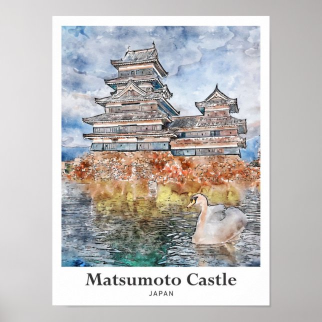 Matsumoto Castle Japan Travel Watercolor Sketch Poster (Front)
